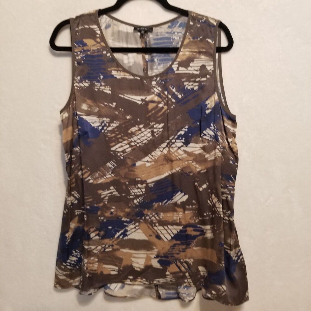 Lafayette 148 Sz 14 Tank Top 100% Silk Earth Tone Abstract Layering Office